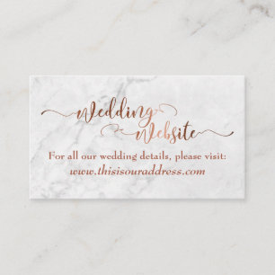 Wedding Website Copper Script & White Marble Enclosure Card