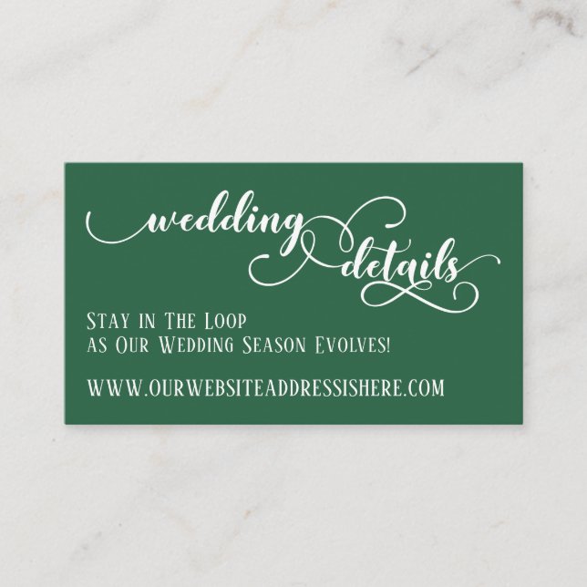 Wedding Website Details Elegant Script Leaf Green Enclosure Card (Front)