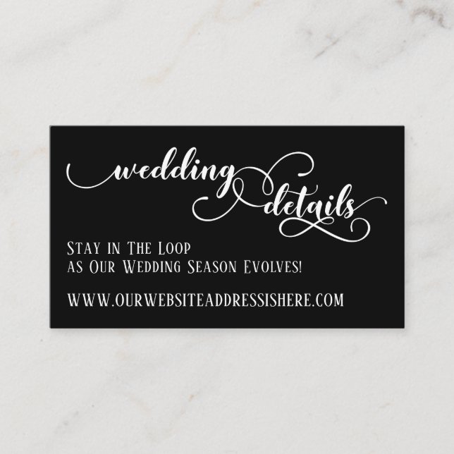 Wedding Website Details in Elaborate Script, Black Enclosure Card (Front)
