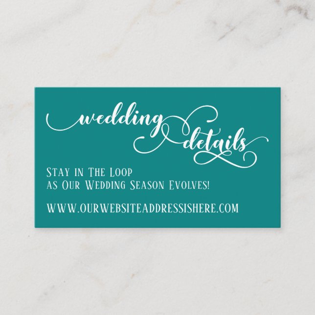 Wedding Website Details in Elaborate Script, Teal Enclosure Card (Front)