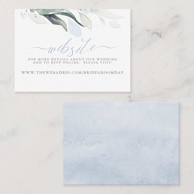 Wedding Website Dusty Blue Greenery Business Card (Front/Back)