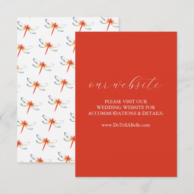 Wedding Website Insert Card Red Dragonfly (Front/Back)