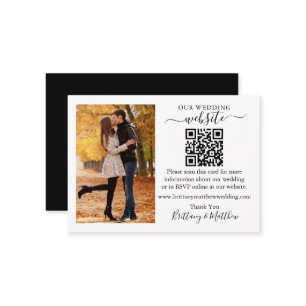 Wedding Website Minimalist QR Photo Black White Enclosure Card