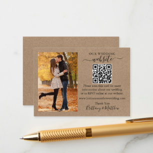 Wedding Website Minimalist Simple QR Kraft Photo Enclosure Card
