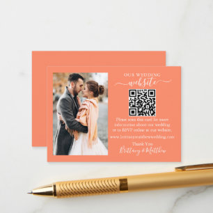 Wedding Website Minimalist Simple QR Photo Coral Enclosure Card
