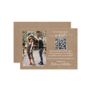 Wedding Website Minimalist Simple QR Photo Kraft Enclosure Card