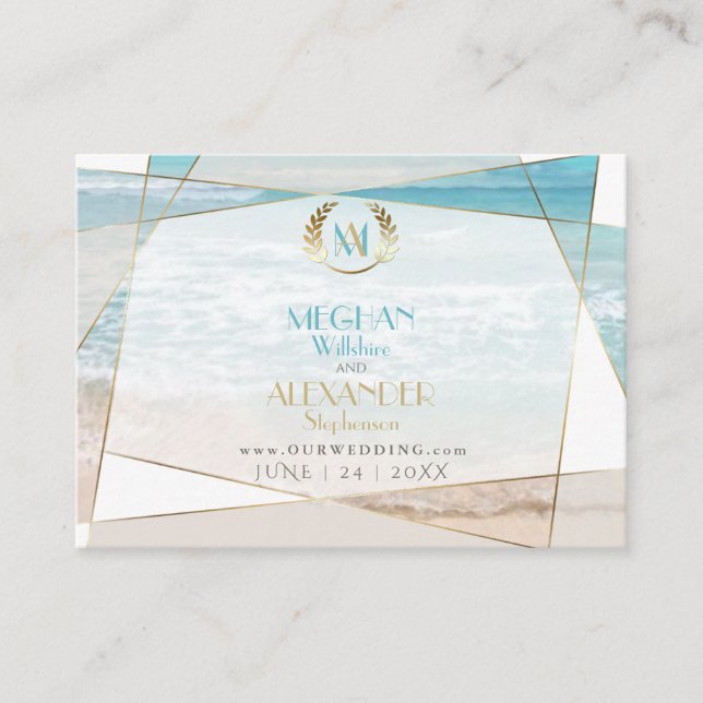 Wedding Website  | Modern Monogram Geometric Beach Business Card (Front)