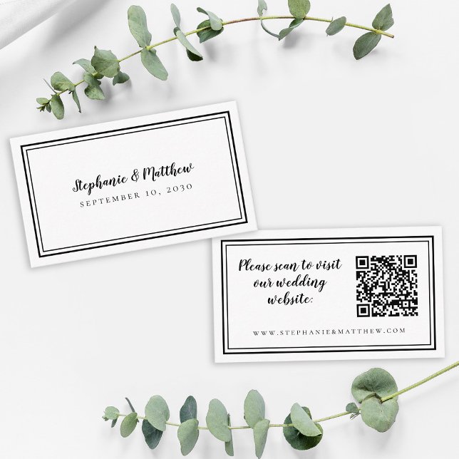 Wedding Website Modern QR Code Elegant Black White Enclosure Card (Creator Uploaded)