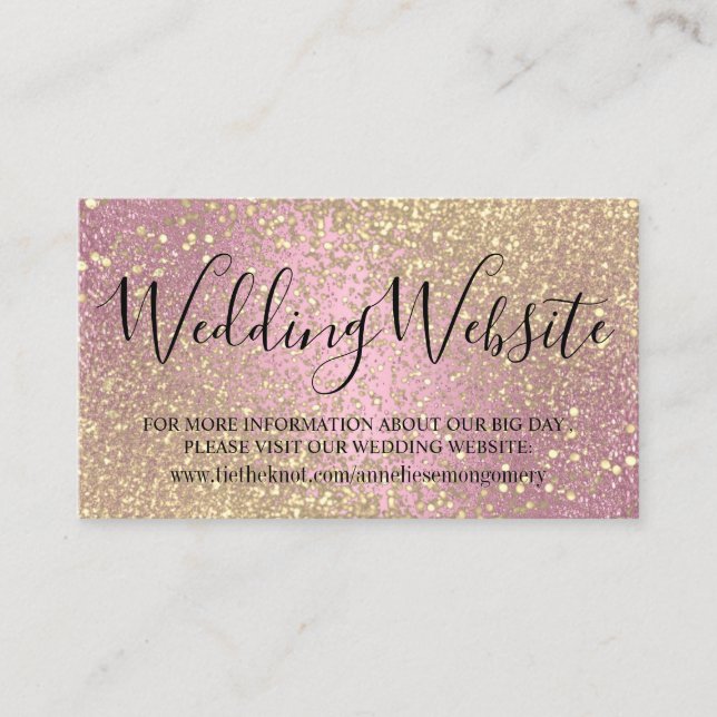 Wedding Website - Pink and Gold Glitter   Enclosure Card (Front)