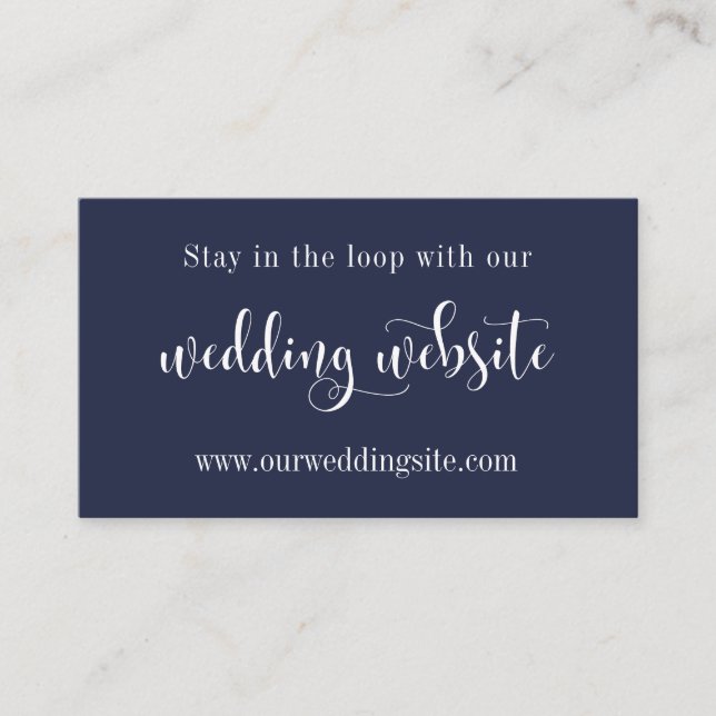 Wedding Website, Pretty Modern Script over Navy Enclosure Card (Front)