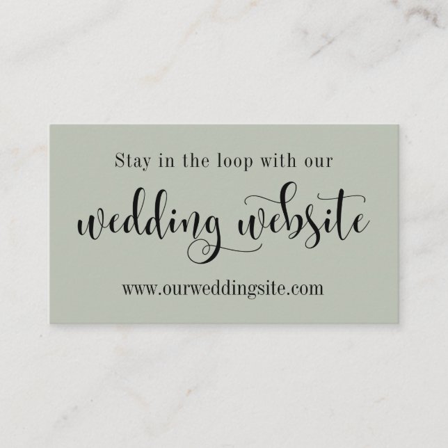 Wedding Website, Pretty Script Editable Sage Green Enclosure Card (Front)
