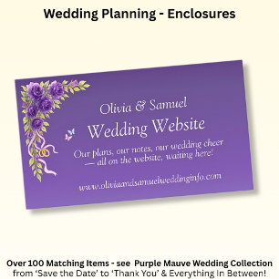 Wedding Website - Purple Mauve Flowers & White Enclosure Card