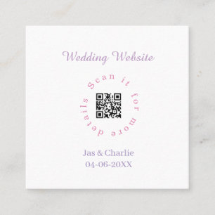 wedding website purple pink scan QR cicular elegan Square Business Card