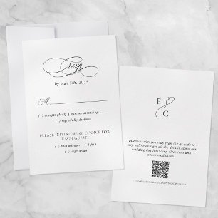 Wedding Website QR Code Black & White Meal Choice  RSVP Card