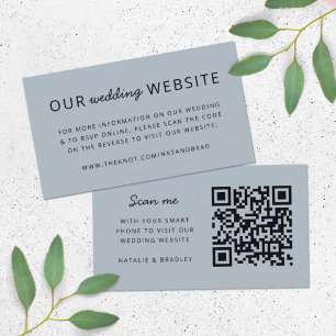 Wedding Website QR Code Blue Modern Minimal Enclosure Card