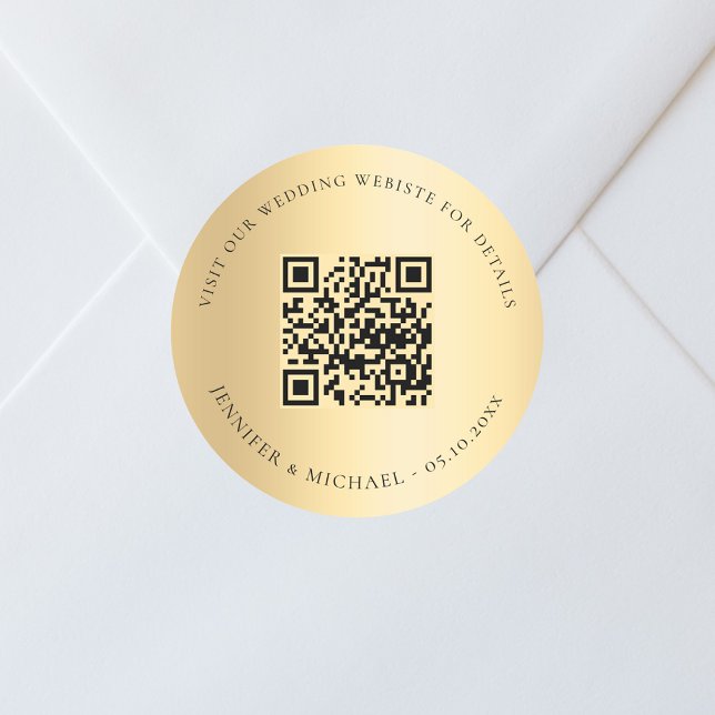Wedding website QR code details rsvp gold Classic Round Sticker (Creator Uploaded)