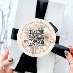 Wedding website QR code details rsvp pampas beige Classic Round Sticker<br><div class="desc">Add your url for your wedding website.  For information,  details,  online rsvp.  A beige,  cream coloured background decorated with earthy muted florals,  pampas grass and eucalyptus greenery.</div>