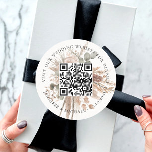 Wedding website QR code details rsvp pampas Classic Round Sticker
