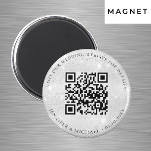 Wedding website QR code details rsvp silver Magnet