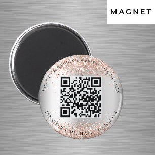 Wedding website QR code details rsvp silver rose Magnet