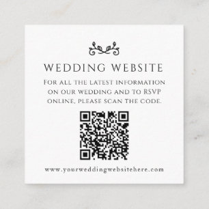 Wedding website QR code heart leaf monogram black Enclosure Card