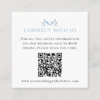 Wedding website QR code heart leaf monogram blue E