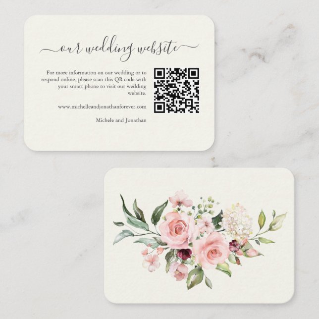 Wedding Website QR Code Insert Card Cream Floral  (Front/Back)