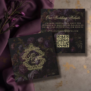 Wedding Website QR Code Moody Victorian Lace Peony Enclosure Card