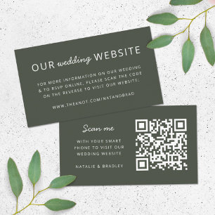 Wedding Website QR Code Olive Green Minimalist Enclosure Card