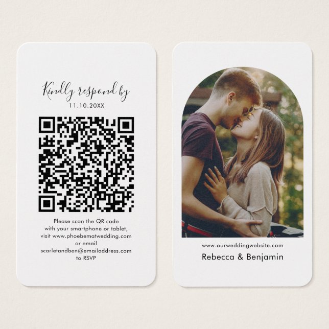 Wedding Website QR Code Photo RSVP Enclosure Card (Front & Back)