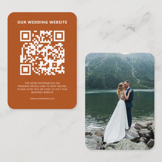 Wedding Website QR Code RSVP Photo Earth Tones Enclosure Card (Front/Back)