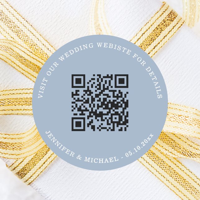 Wedding website QR details information rsvp blue Classic Round Sticker (Creator Uploaded)