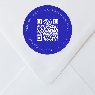 Wedding website QR details information rsvp blue Classic Round Sticker