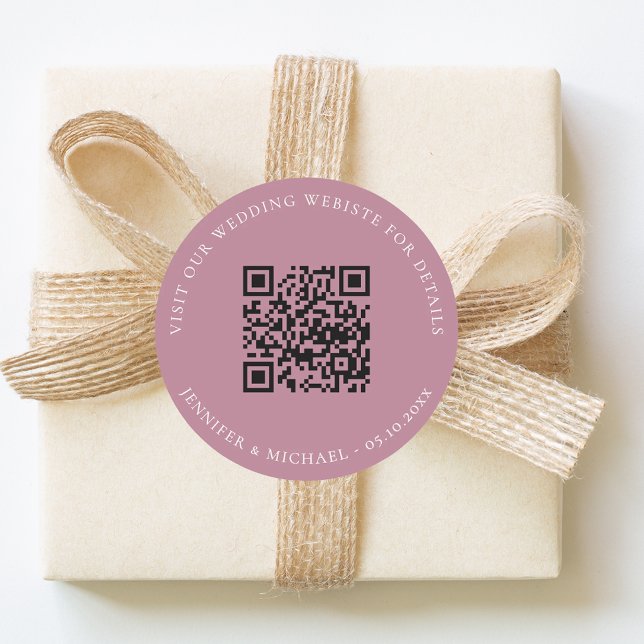Wedding website QR details information rsvp mauve Classic Round Sticker (Creator Uploaded)