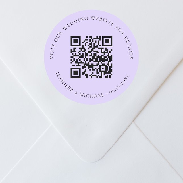 Wedding website QR details information rsvp violet Classic Round Sticker (Creator Uploaded)