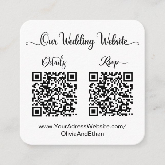 Wedding Website & RSVP Dual QR Code Photo  Enclosure Card (Front)
