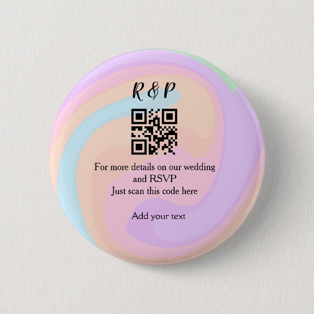 Wedding website rsvp q r code add name text  6 cm round badge (Front)