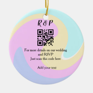 Wedding website rsvp q r code add name text ceramic tree decoration
