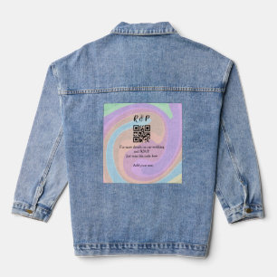Wedding website rsvp q r code add name text denim jacket