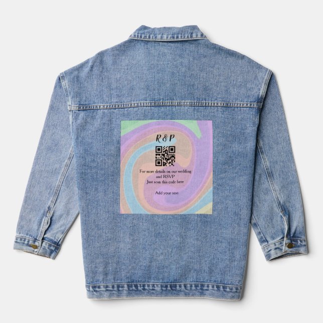 Wedding website rsvp q r code add name text  denim jacket (Back)