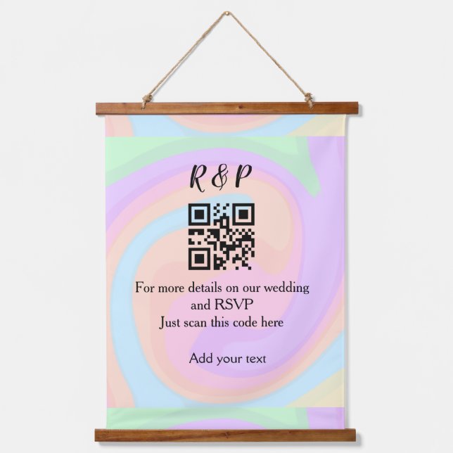 Wedding website rsvp q r code add name text  hanging tapestry (Front)