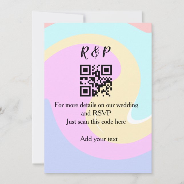Wedding website rsvp q r code add name text  invitation (Front)