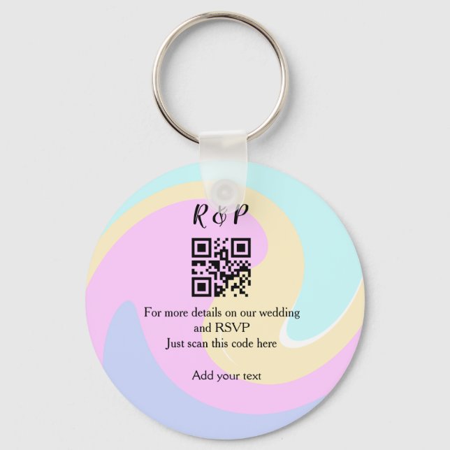 Wedding website rsvp q r code add name text  key ring (Front)