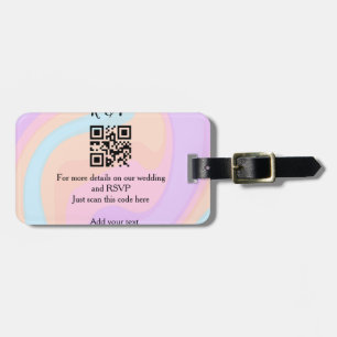 Wedding website rsvp q r code add name text luggage tag