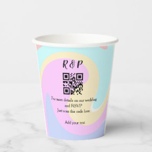 Wedding website rsvp q r code add name text  paper cups