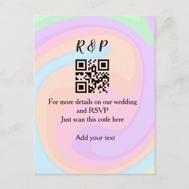 Wedding website rsvp q r code add name text  postcard (Front)