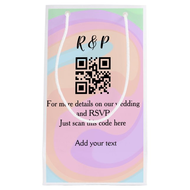 Wedding website rsvp q r code add name text  small gift bag (Front)