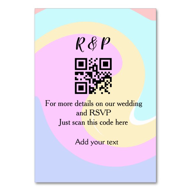 Wedding website rsvp q r code add name text  table number (Front)