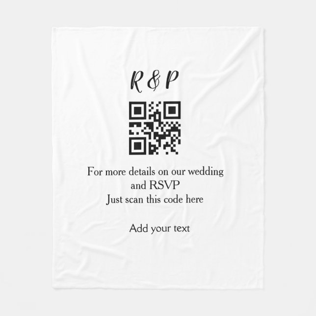Wedding website rsvp q r code add name text thr fleece blanket (Front)
