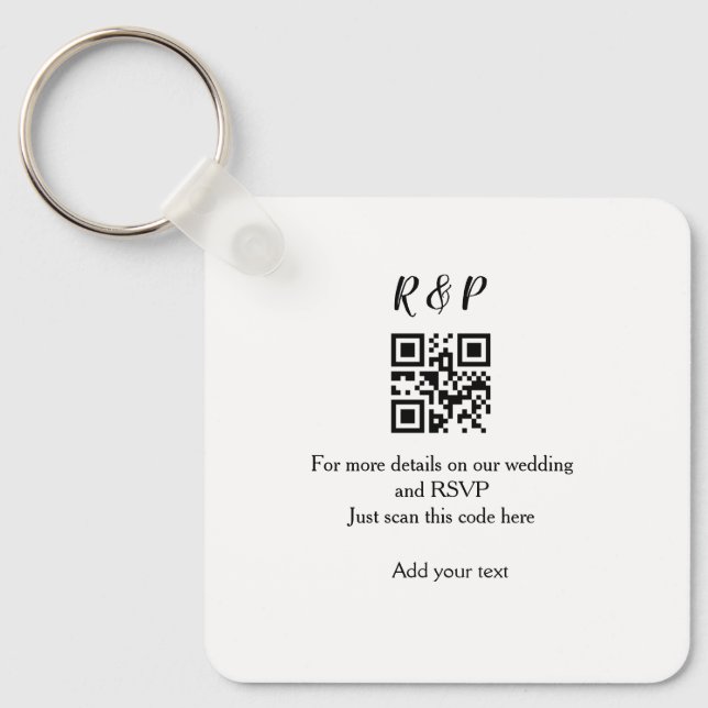 Wedding website rsvp q r code add name text thr key ring (Front)